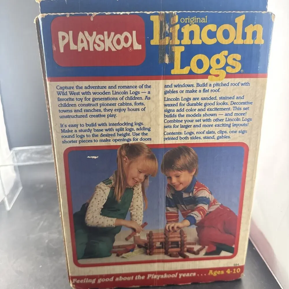 Vintage Playskool Original Lincoln Logs Wood Building Set w/ Box - 61 Pieces